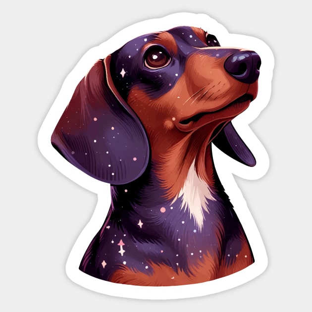 Dachshund dog in the galaxy looking up Sticker by Arteria6e9Vena